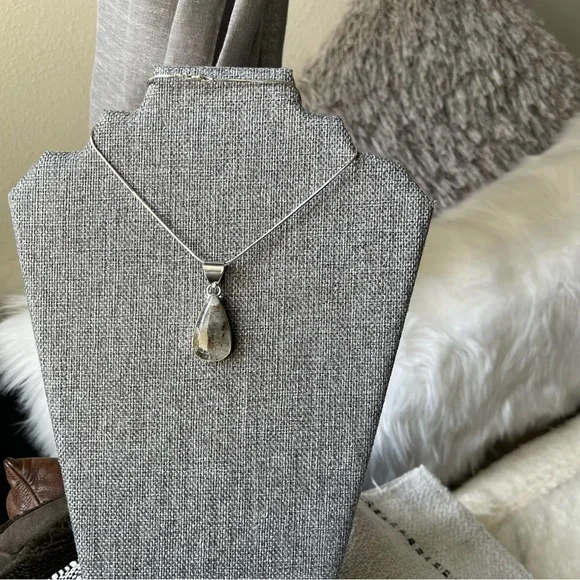 Black Rutilated Quartz Tear Drop Pendant 925 Sterling Silver 19" Necklace Chain - Picture 2 of 15